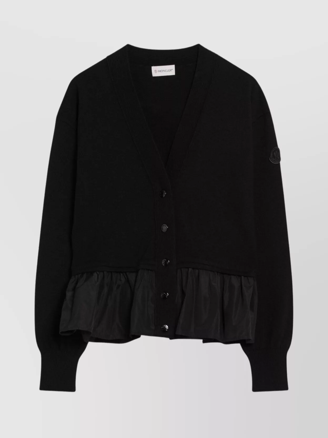 Moncler Cashmere Blend Cardigan Peplum Hem In Black