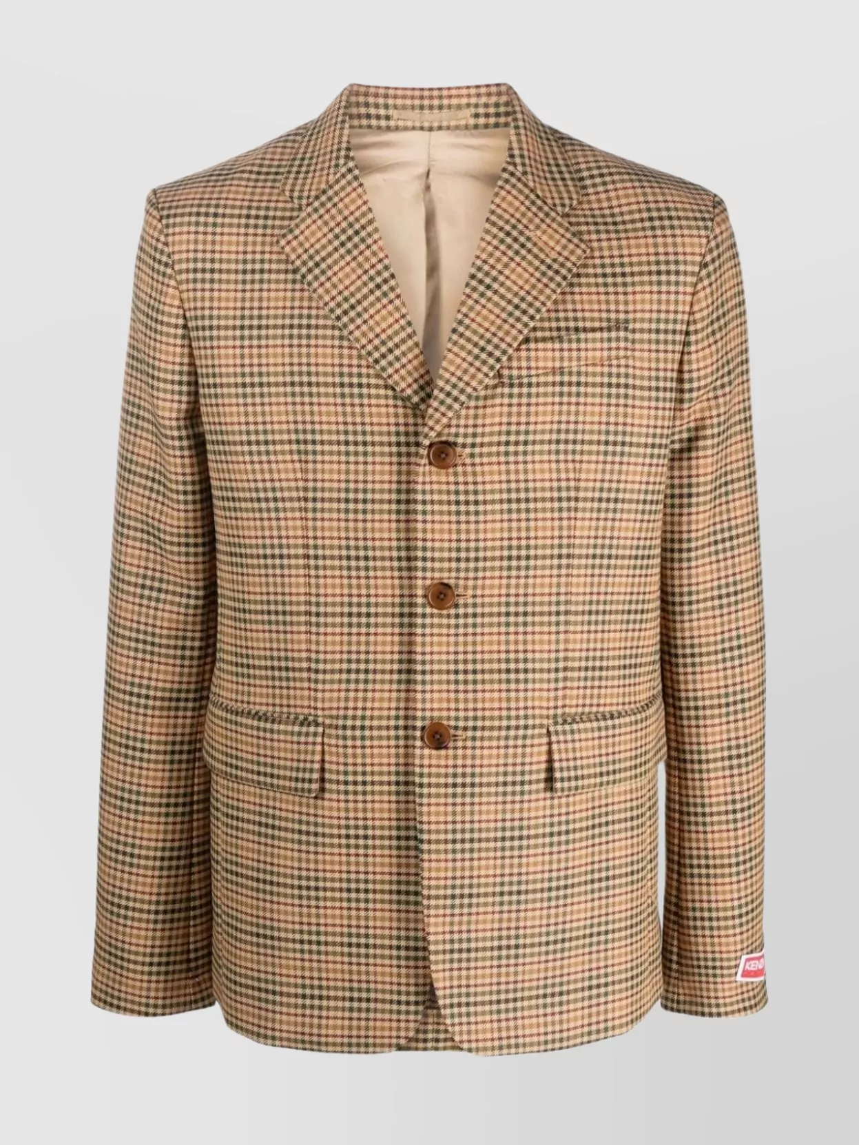 Shop Kenzo Sophisticated Checked Single-breasted Jacket With Notched Lapels In Cream