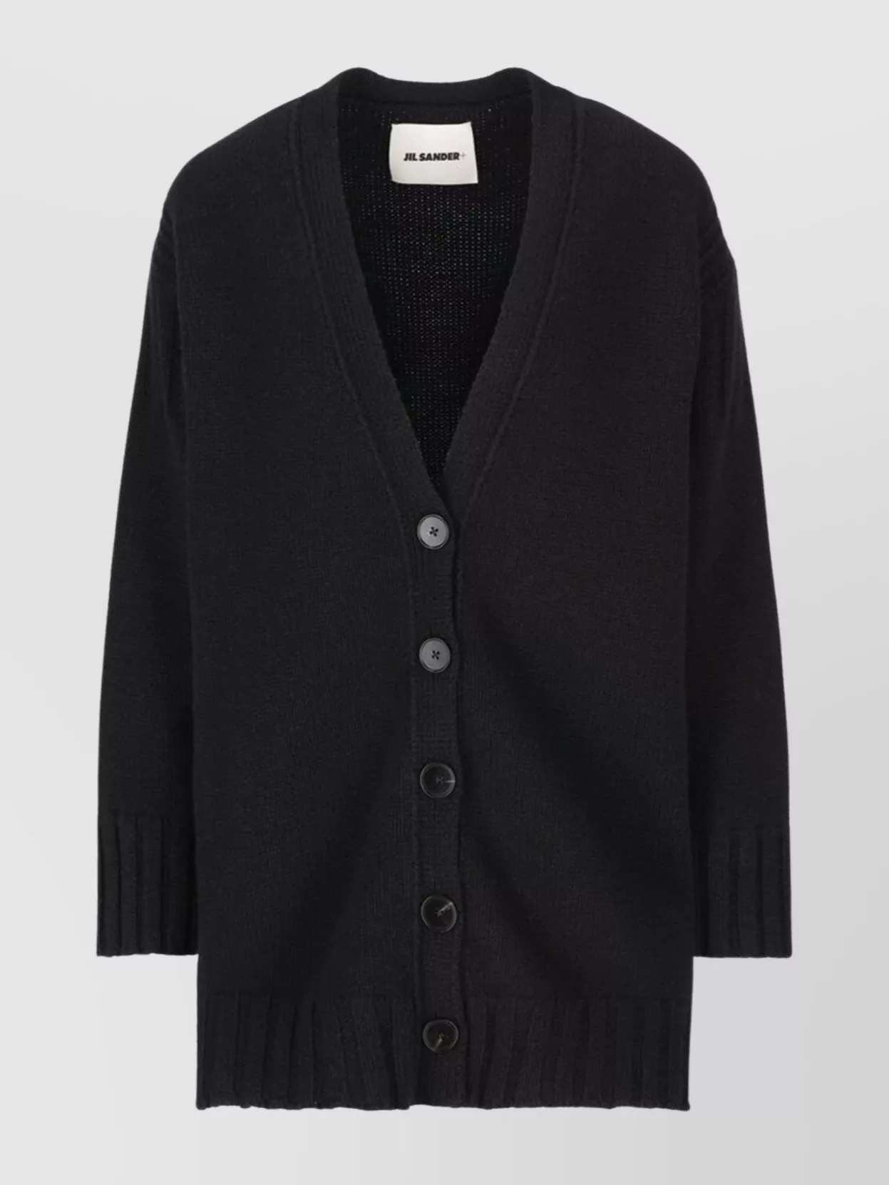 Jil Sander Longline V-neck Ribbed Cardigan In Black