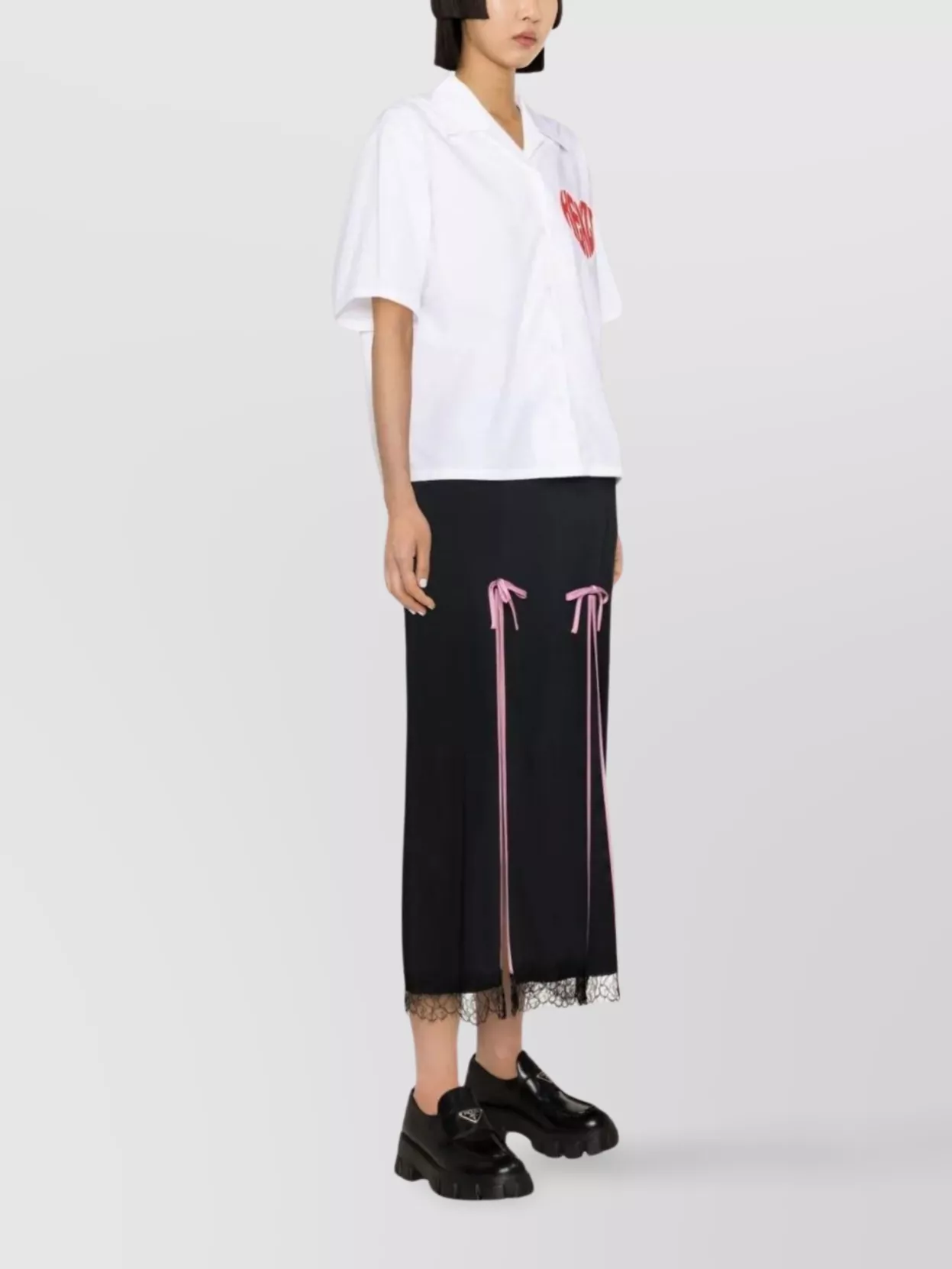 Kenzo Heart Print Collared Shirt With Lace Trim