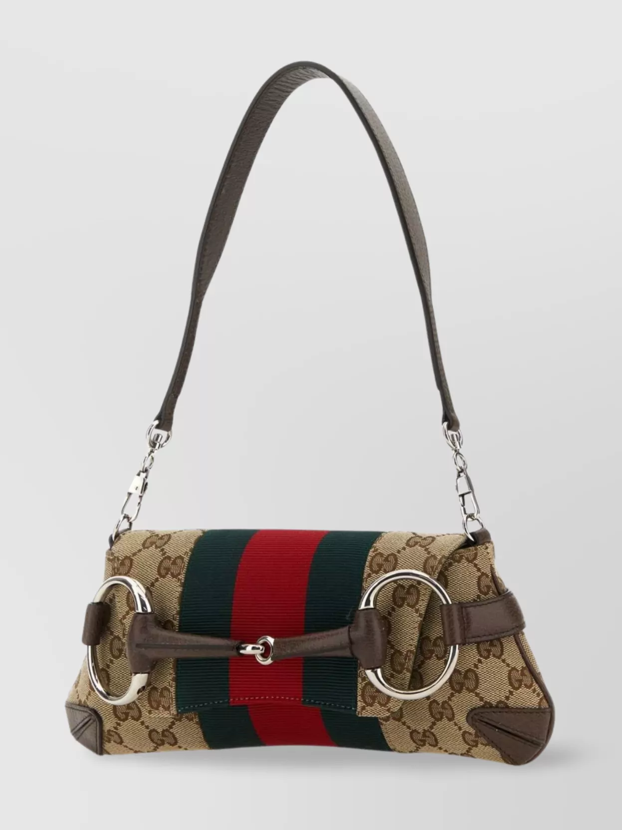 Shop Gucci Gg Fabric Horsebit Chain Shoulder Bag