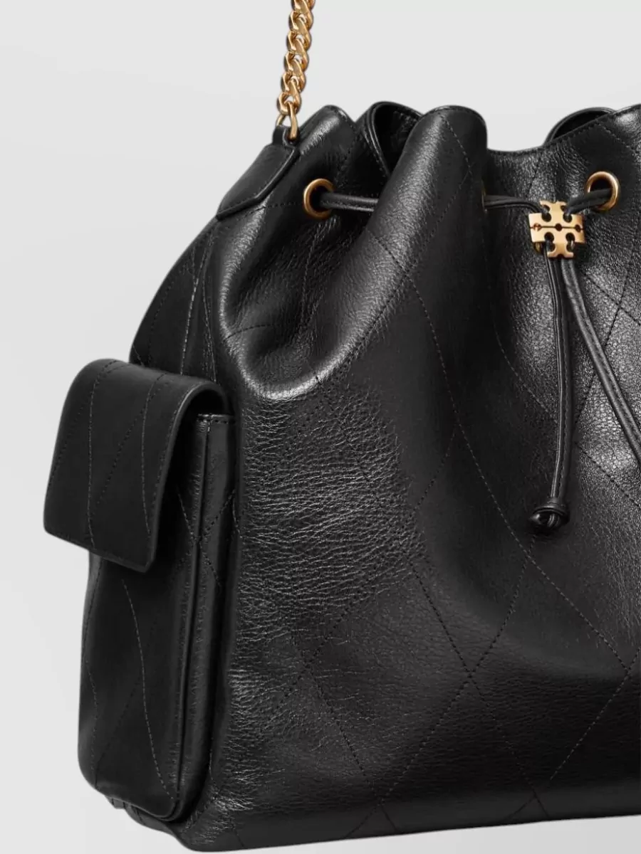 Tory Burch Quilted Leather Drawstring Bucket Bag