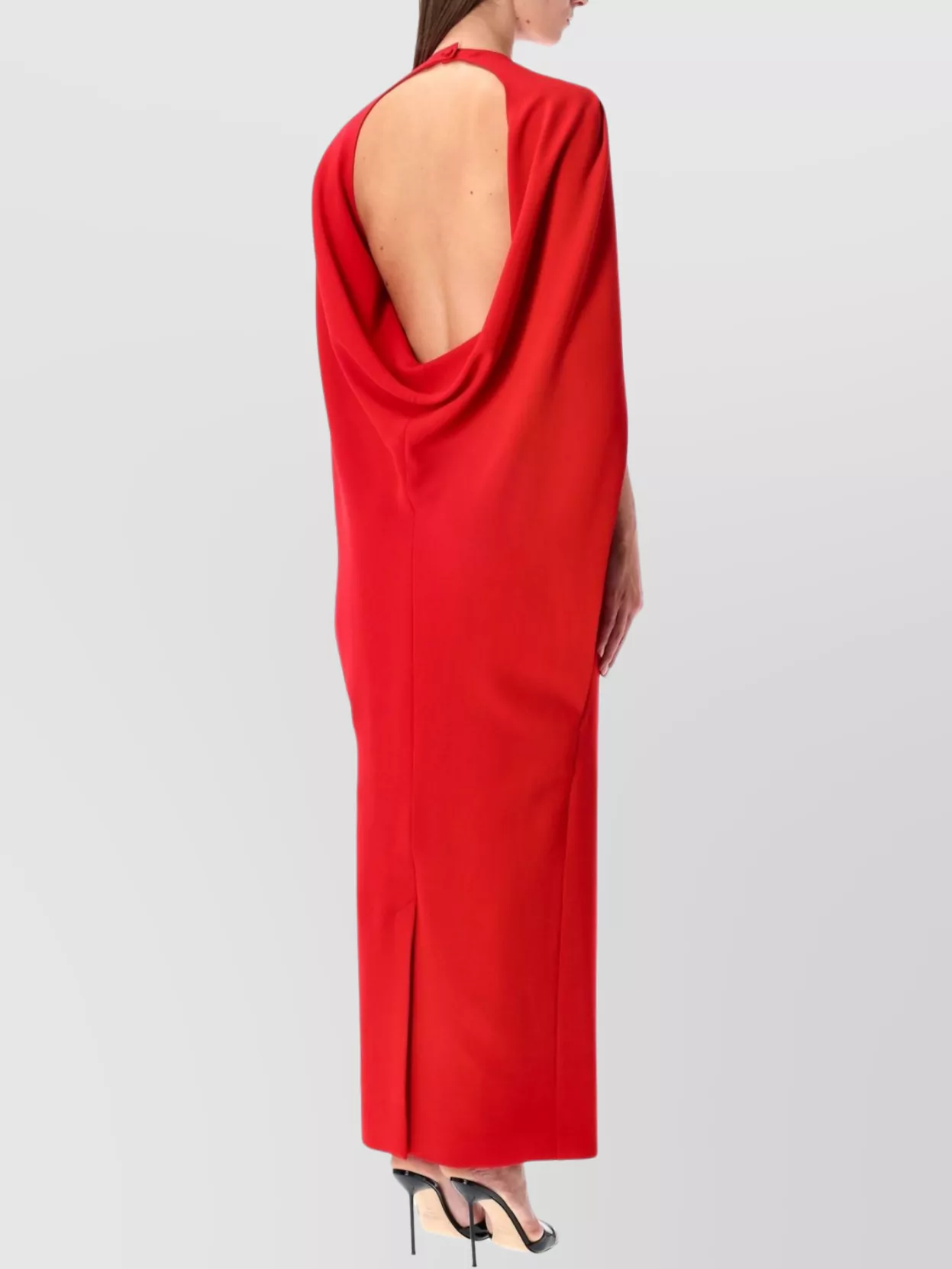 Alberta Ferretti Long Dress With Cape Style Sleeves In Red