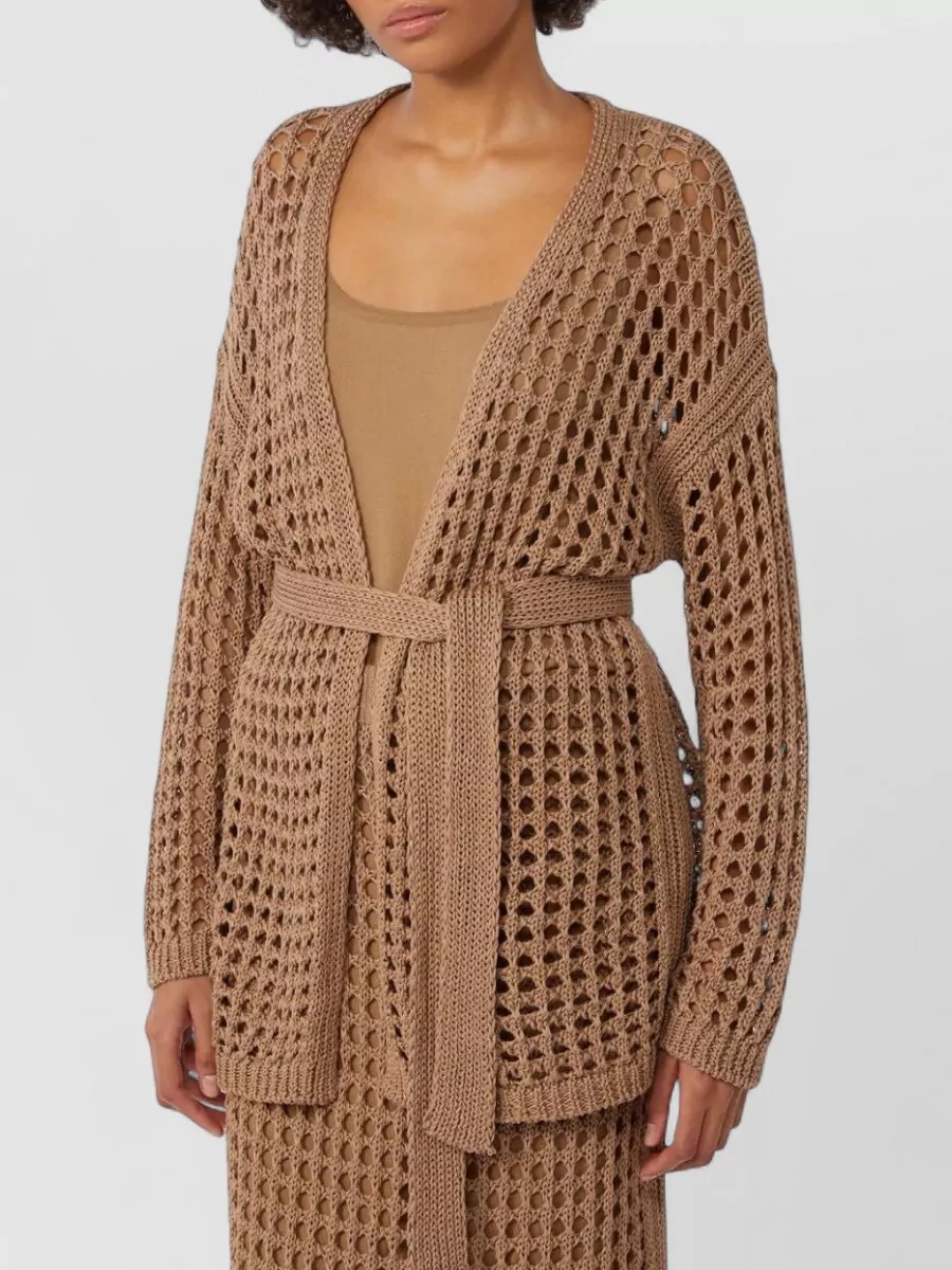 Max Mara Mesh Cotton Belted Long-Sleeve Cardigan
