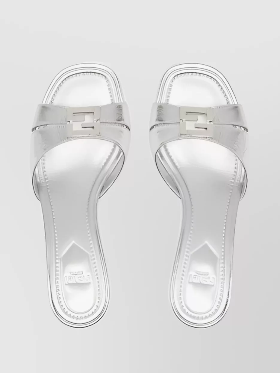 Fendi Fold Leather Mules Metal Detail