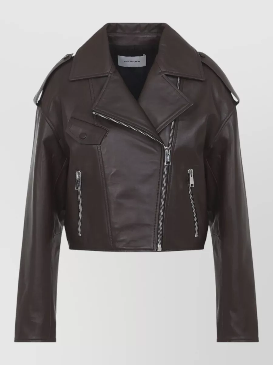 Yves Salomon Lamb Leather Cropped Biker Jacket