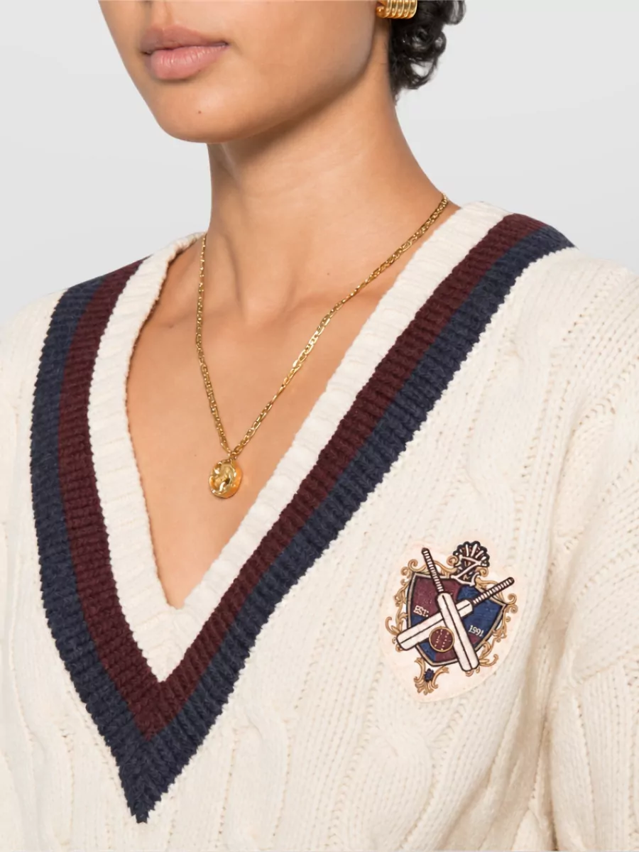 Zimmermann Wool Cable-Knit Striped V-Neck Jumper