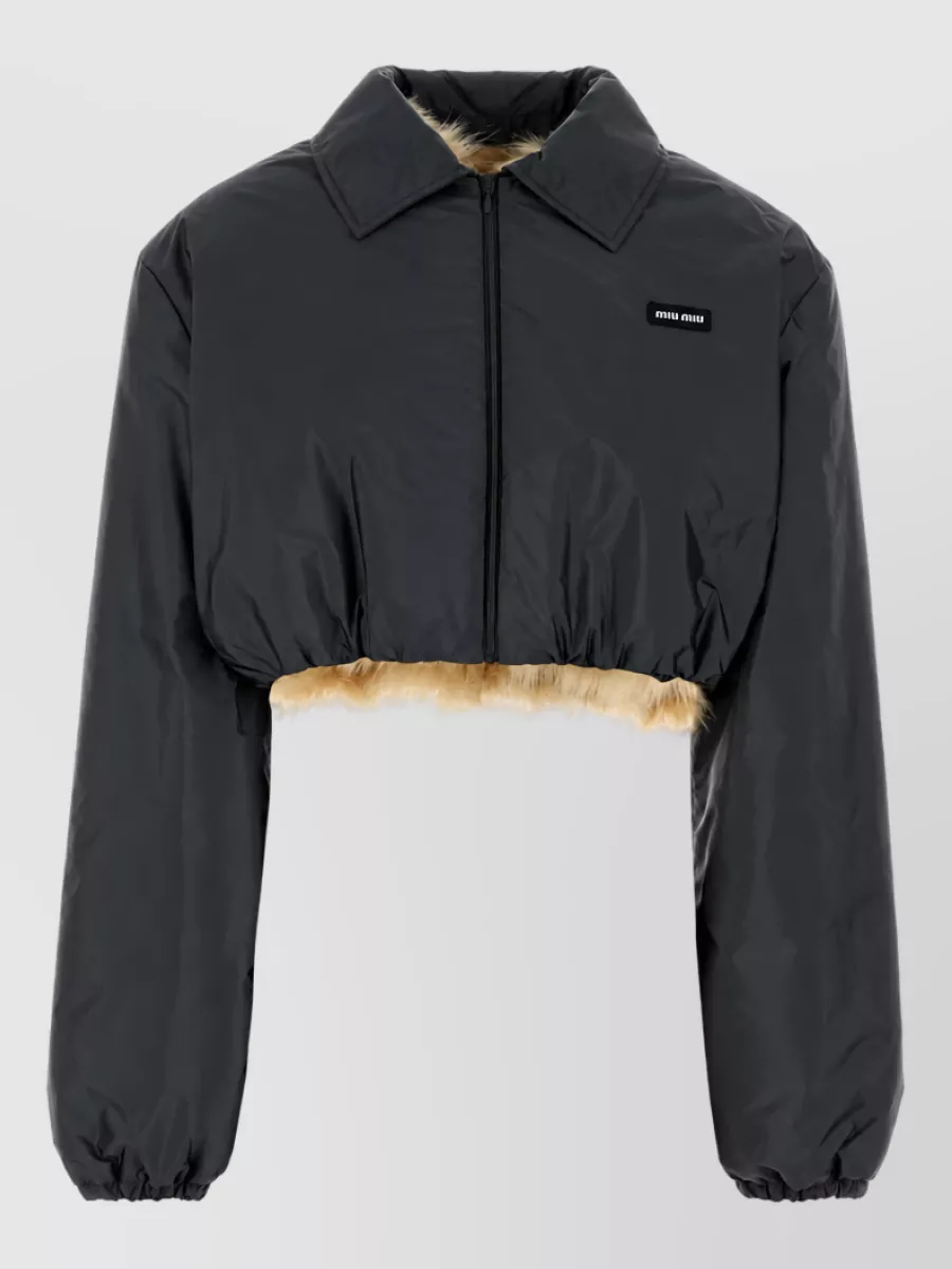 Miu Miu Nylon jacket cropped collar faux fur