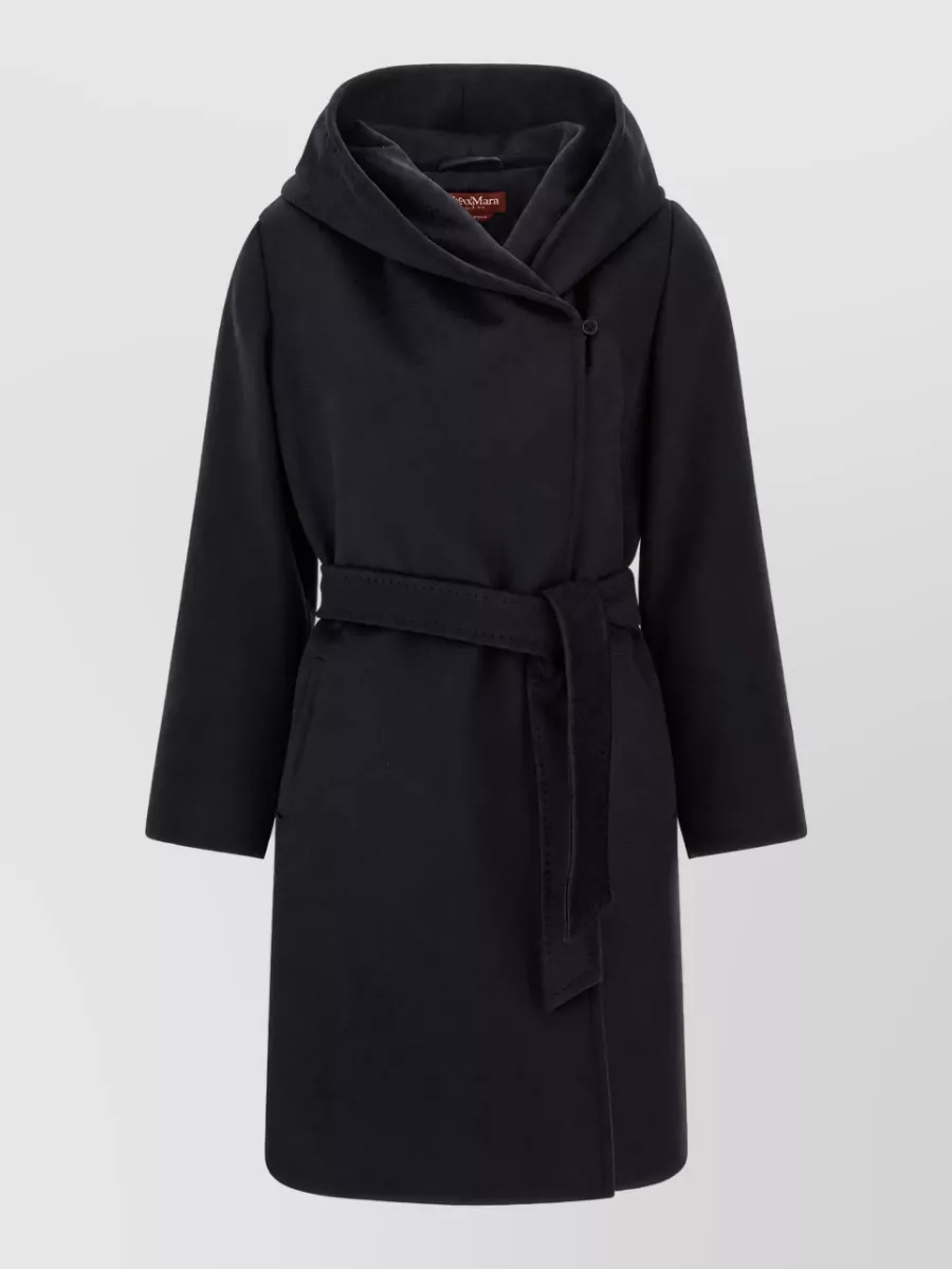 S Max Mara wool hooded belted coat