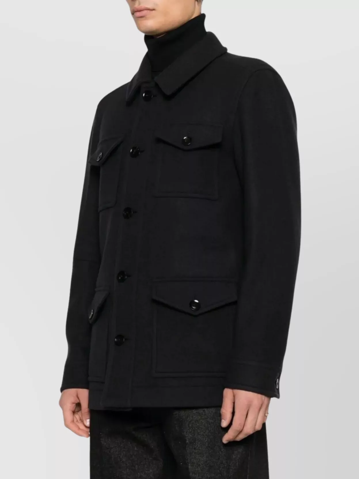 Tom Ford Four Pocket Collared Twill Jacket In Black