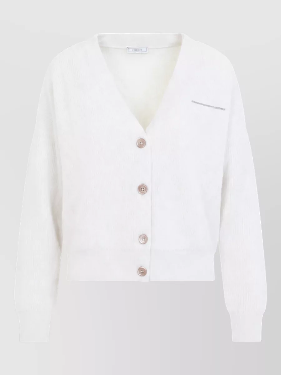 Peserico Cashmere Silk Wool Ribbed V-Neck Cardigan