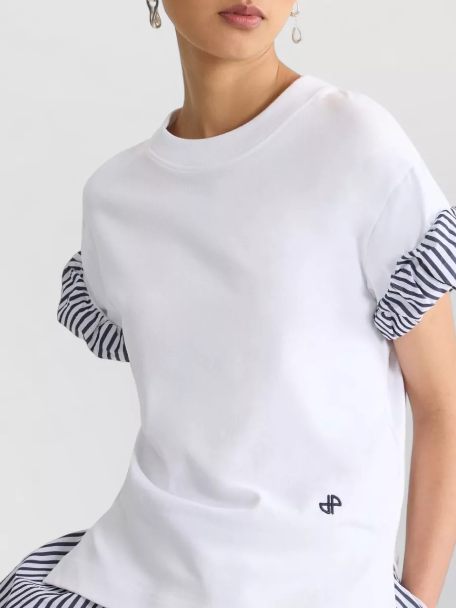 Patou Crew Neck Top Nylon Silk Striped Sleeves