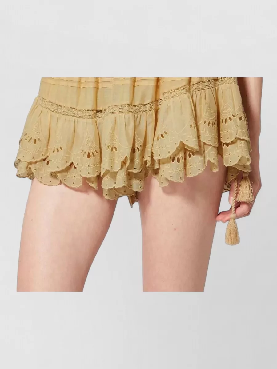 Isabel Marant Etoile Layered Mesh Skirt Embroidered Ruffles Tassels