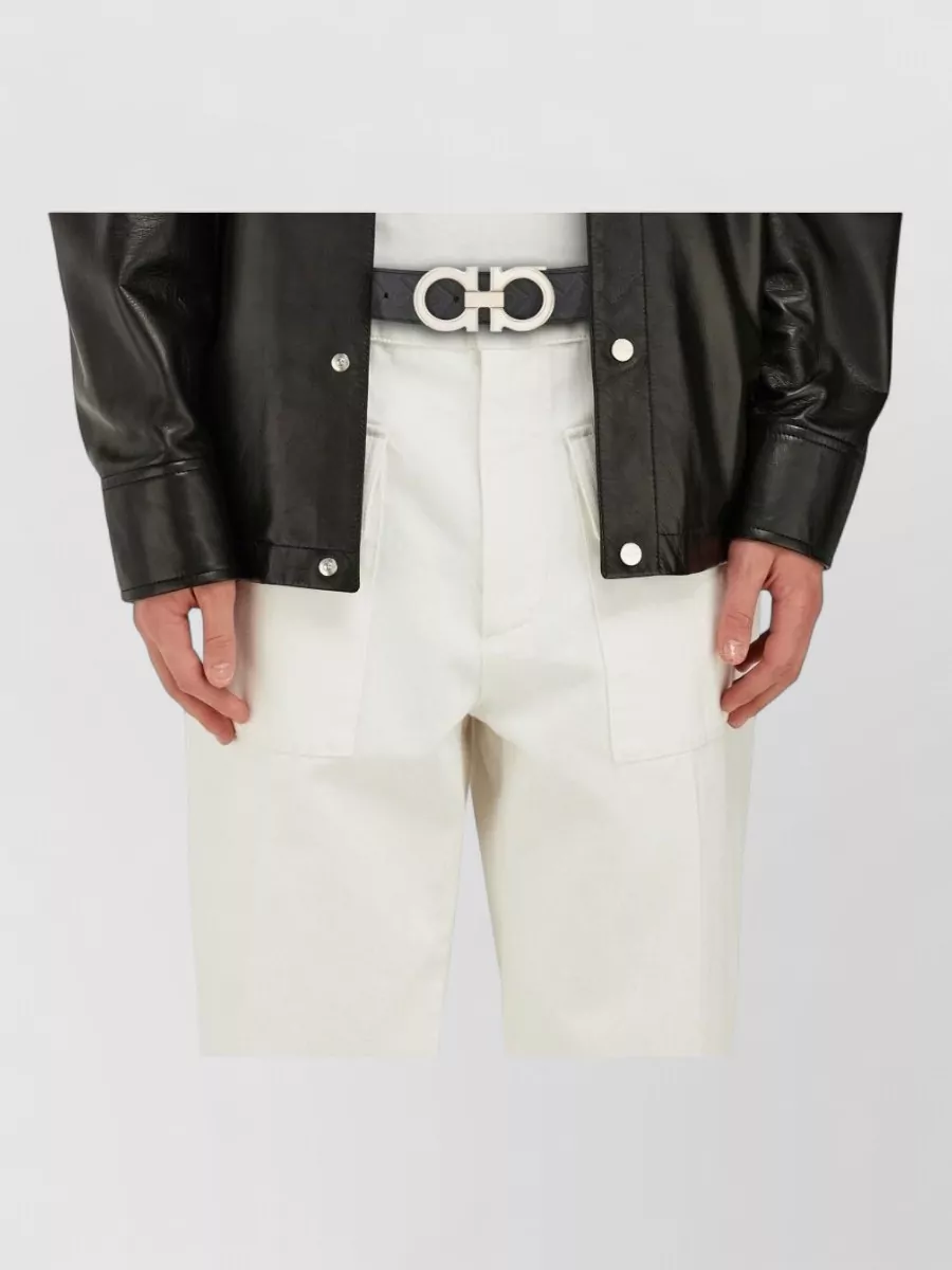 Ferragamo Gancini Leather Belt Adjustable Metal Hardware