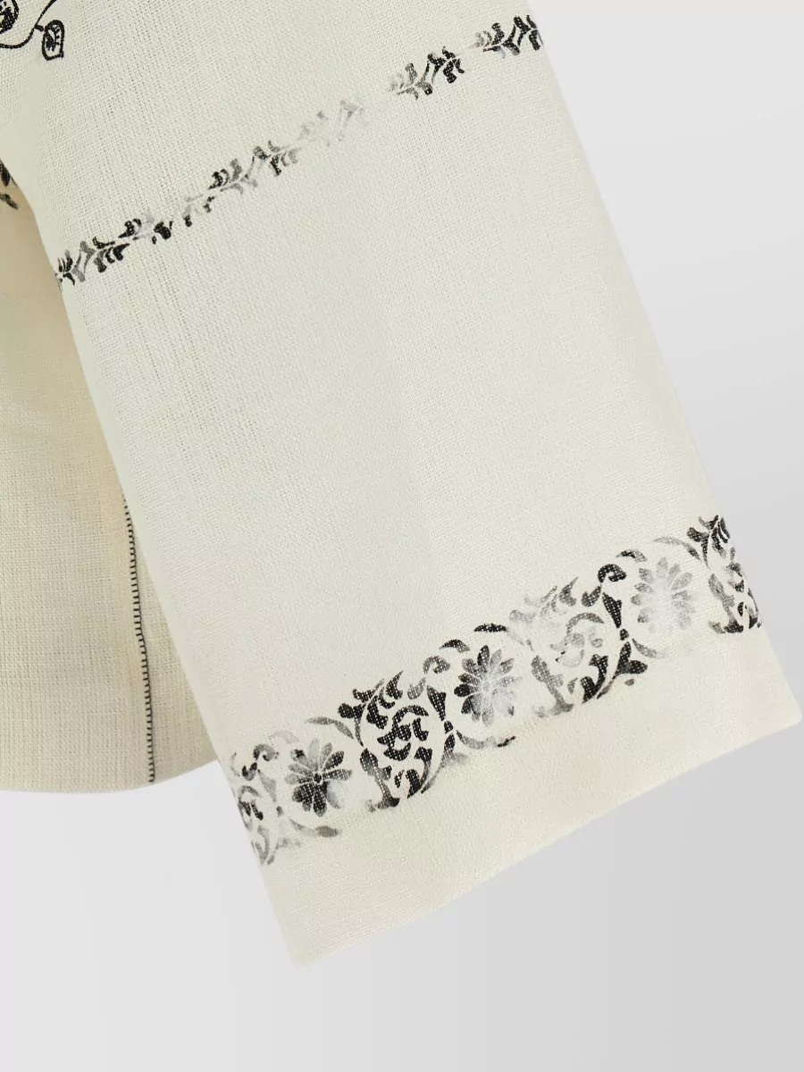 Alberta Ferretti Linen Printed V-Neck Long-Sleeve Shirt