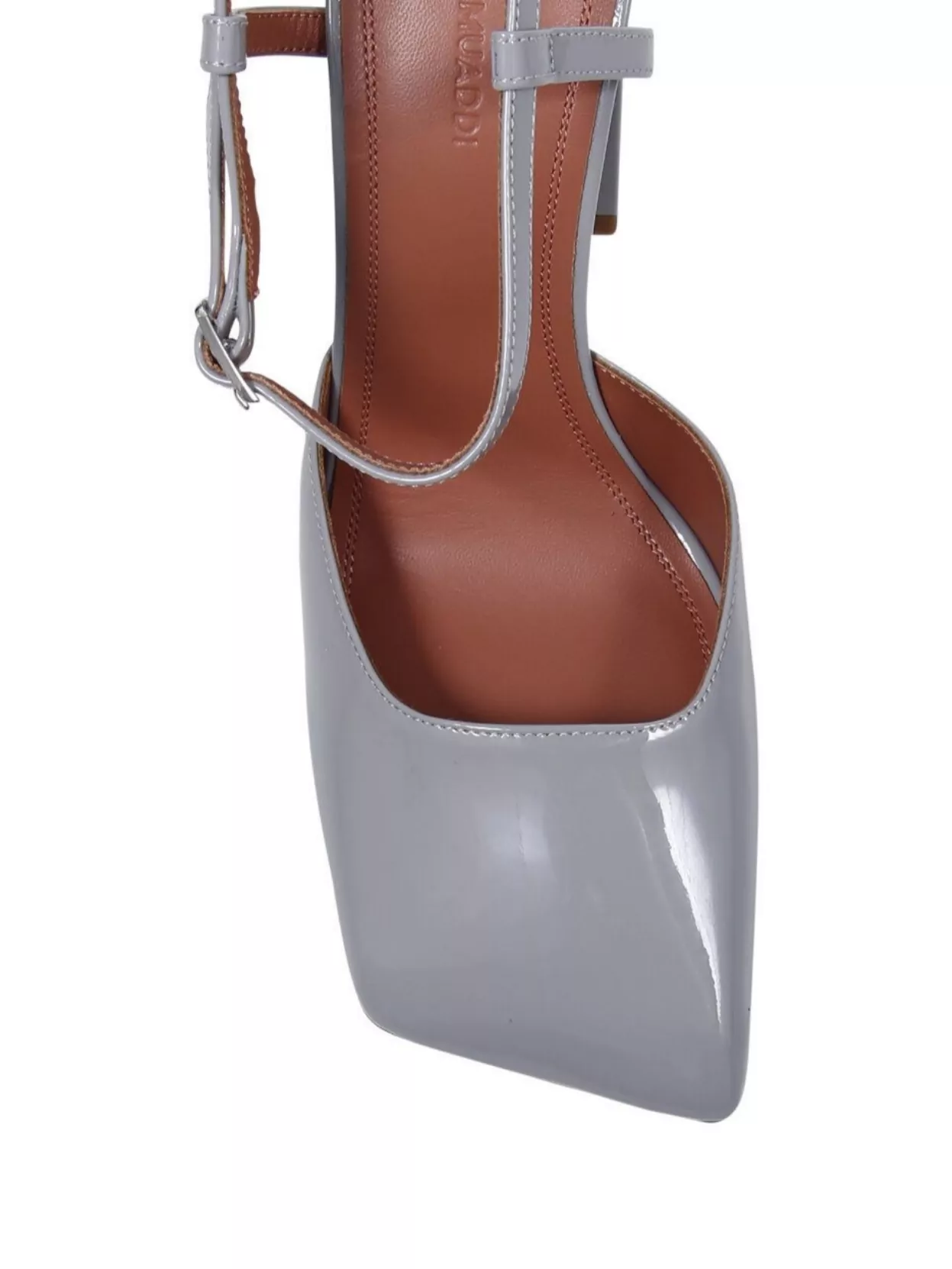 Amina Muaddi 95 Block Heel Square Toe Patent Sling Back