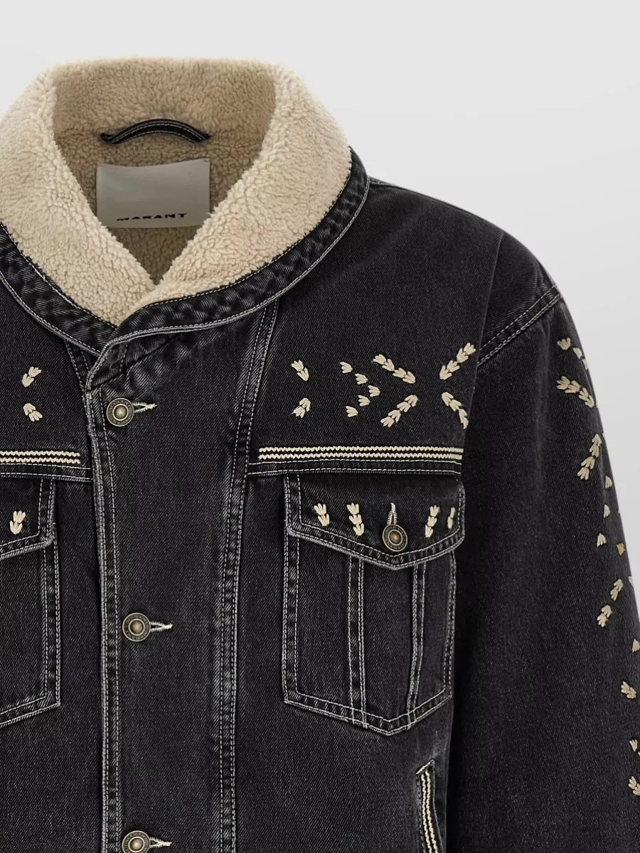 Isabel Marant Denim Embroidered Shawl Collar Jacket
