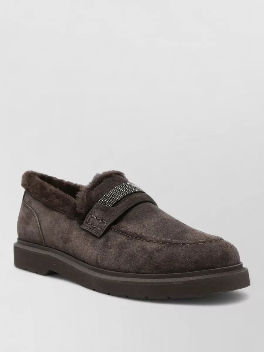Brunello Cucinelli suede shearling-lined penny loafers