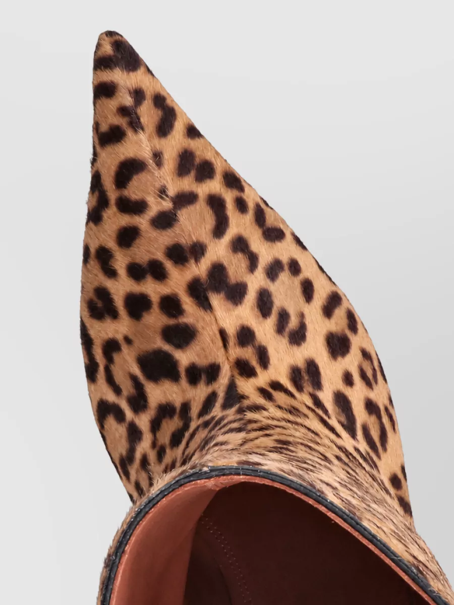 Amina Muaddi Leopard Pony Calf Hair Ankle Boots