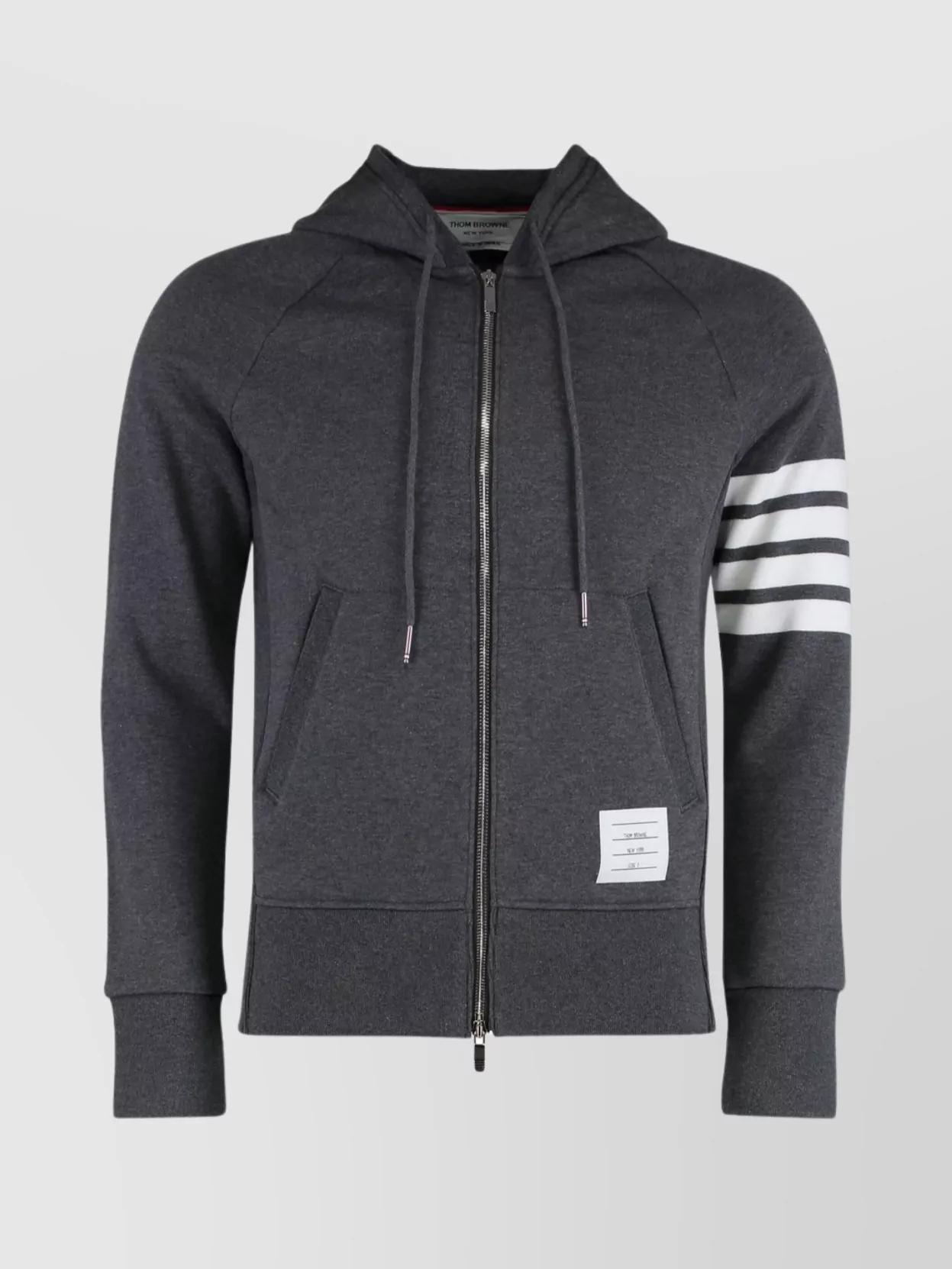Thom Browne Grey Zip-up Hoodie With Contrasting Stripes In Gray