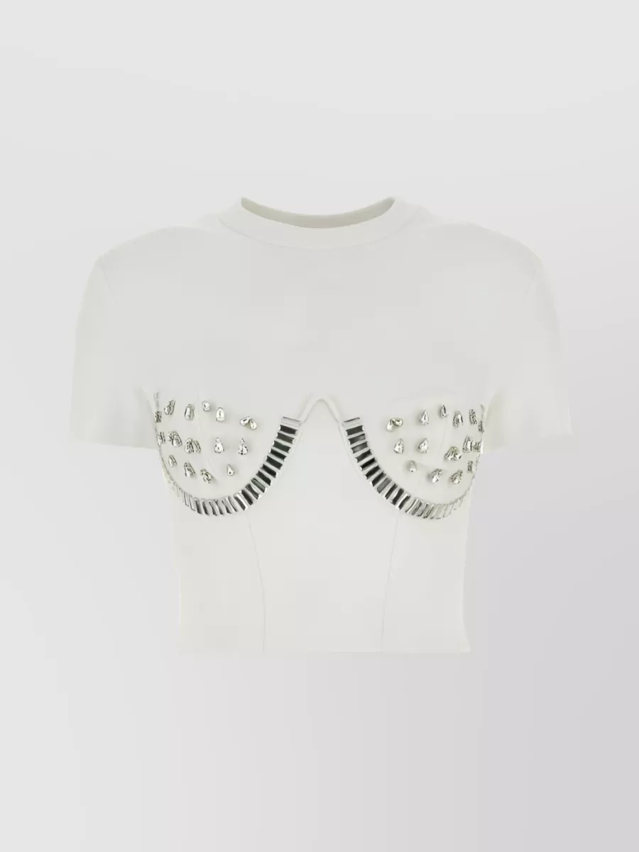 Shop Area Crystal Embellished Round Neck T-shirt In White