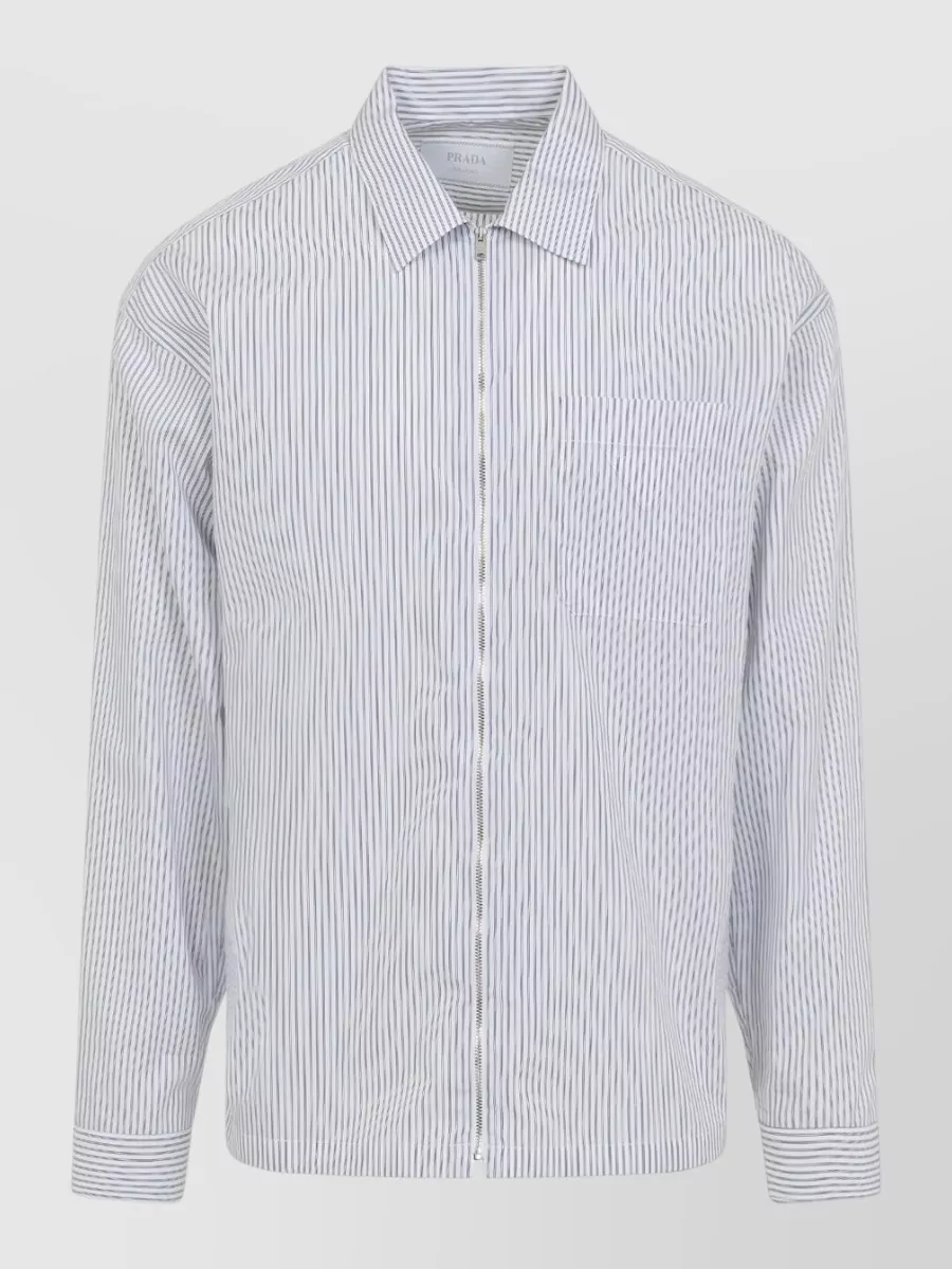 Prada Striped Point Collar Shirt Chest Pocket Long Sleeves