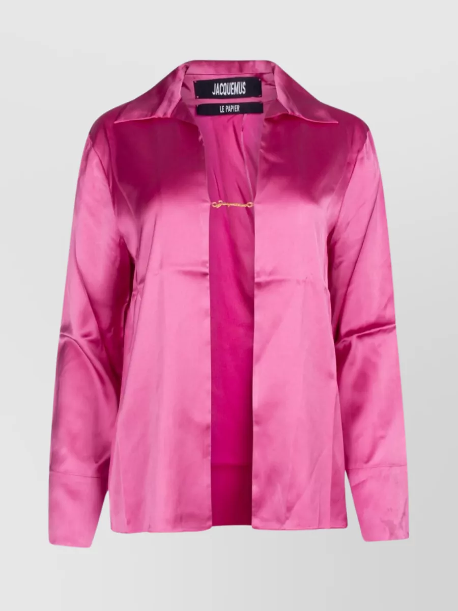 Shop Jacquemus Satin Finish Collar Shirt With Buttoned Cuffs In Pink