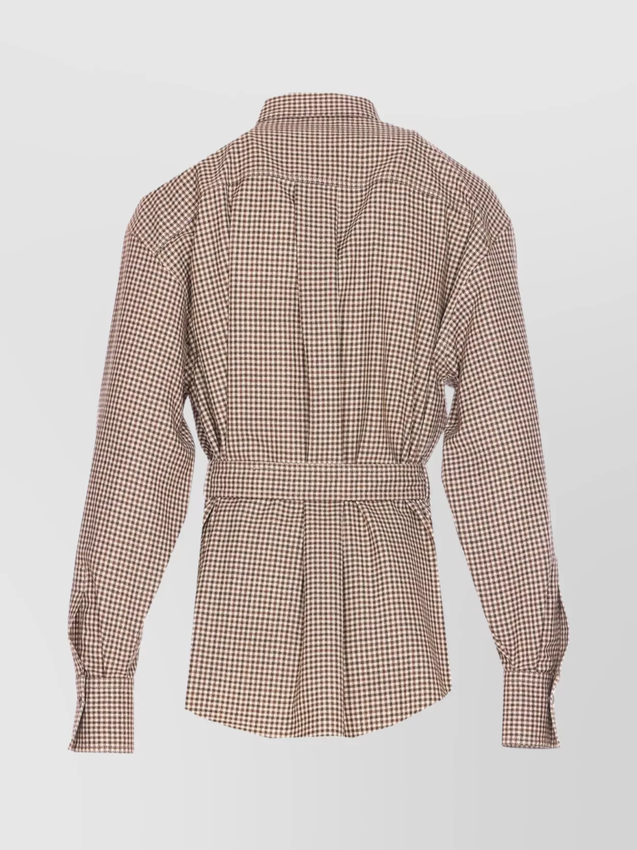 Brunello Cucinelli Check Shirt With Belted Waist And Pockets In Neutral