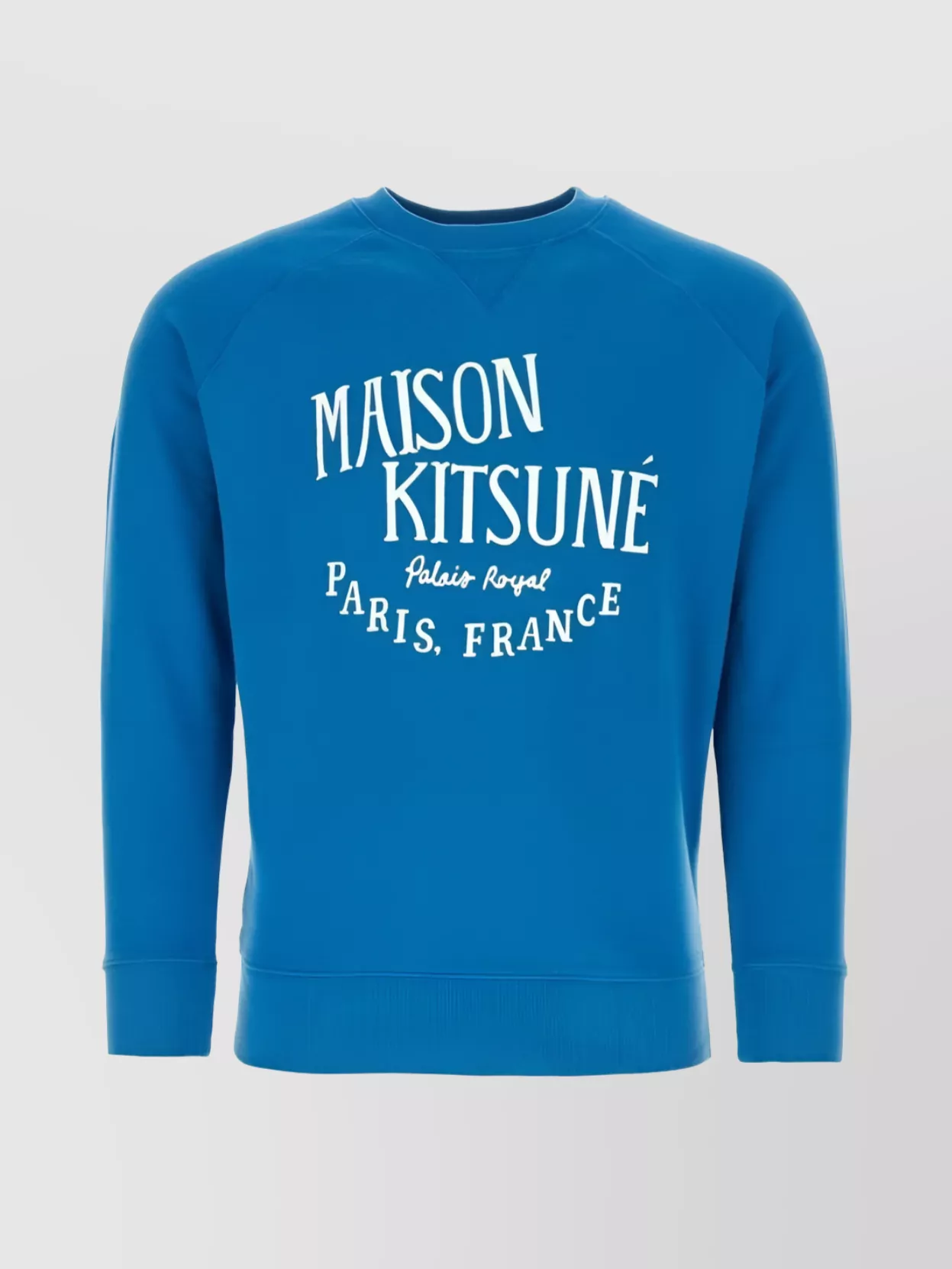 Shop Maison Kitsuné Ribbed Crewneck Knit With Long Sleeves In Blue