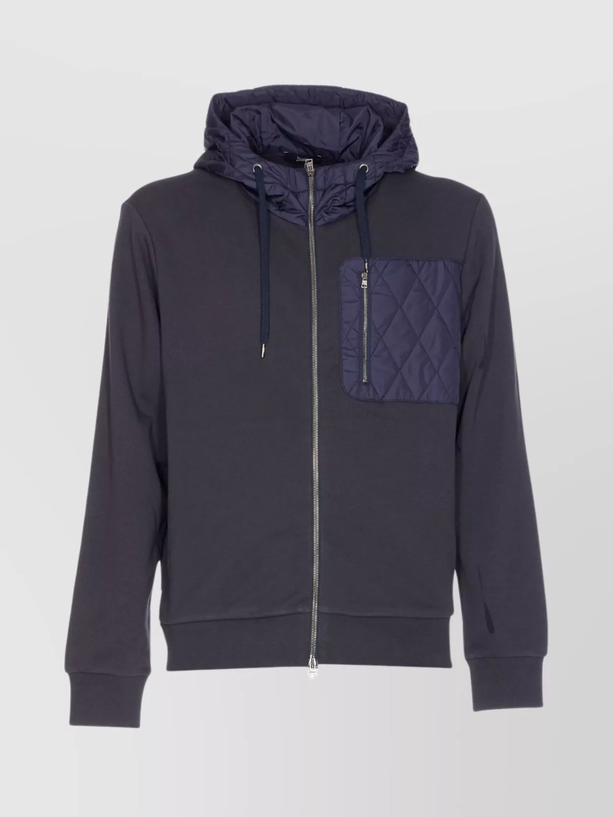 Herno Quilted Hoodie With Drawstring And Long Sleeves In Blue