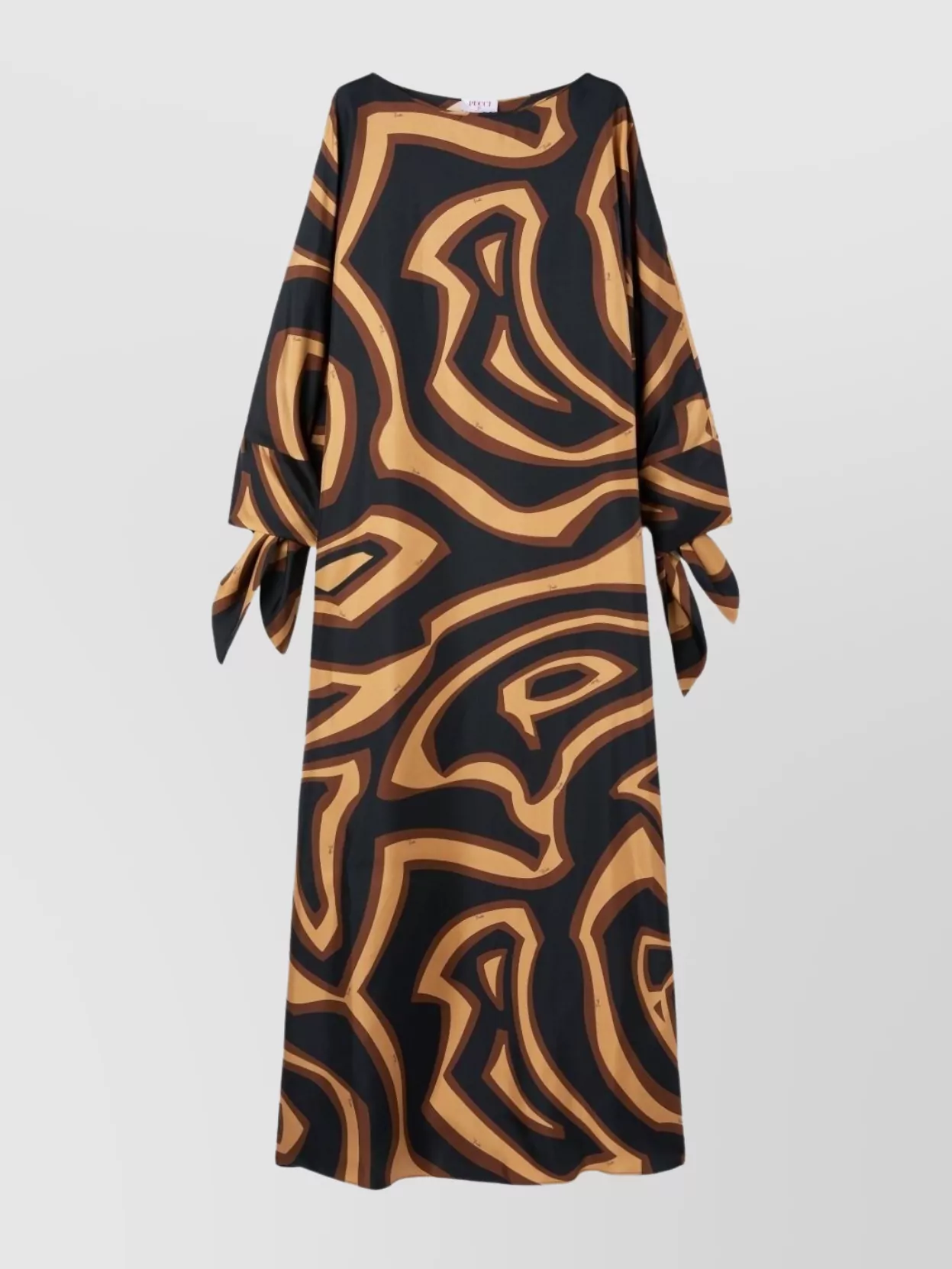 Pucci Wave Print Silk Kaftan With Bow Accents In Brown