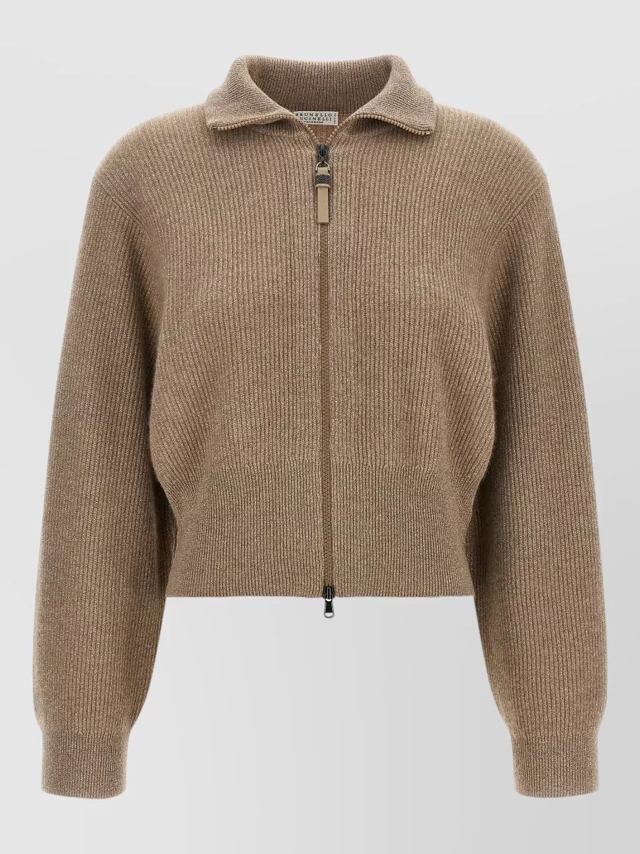 Brunello Cucinelli cashmere ribbed cropped zip cardigan