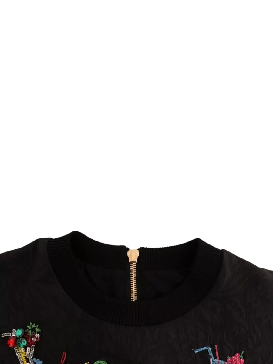Dolce&Gabbana Silk Crystal-Embellished Short-Sleeve Sweater