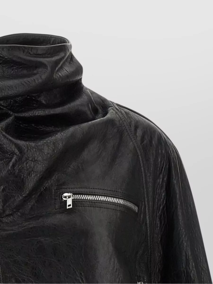 Rick Owens Leather Jacket Belted Waist High Collar