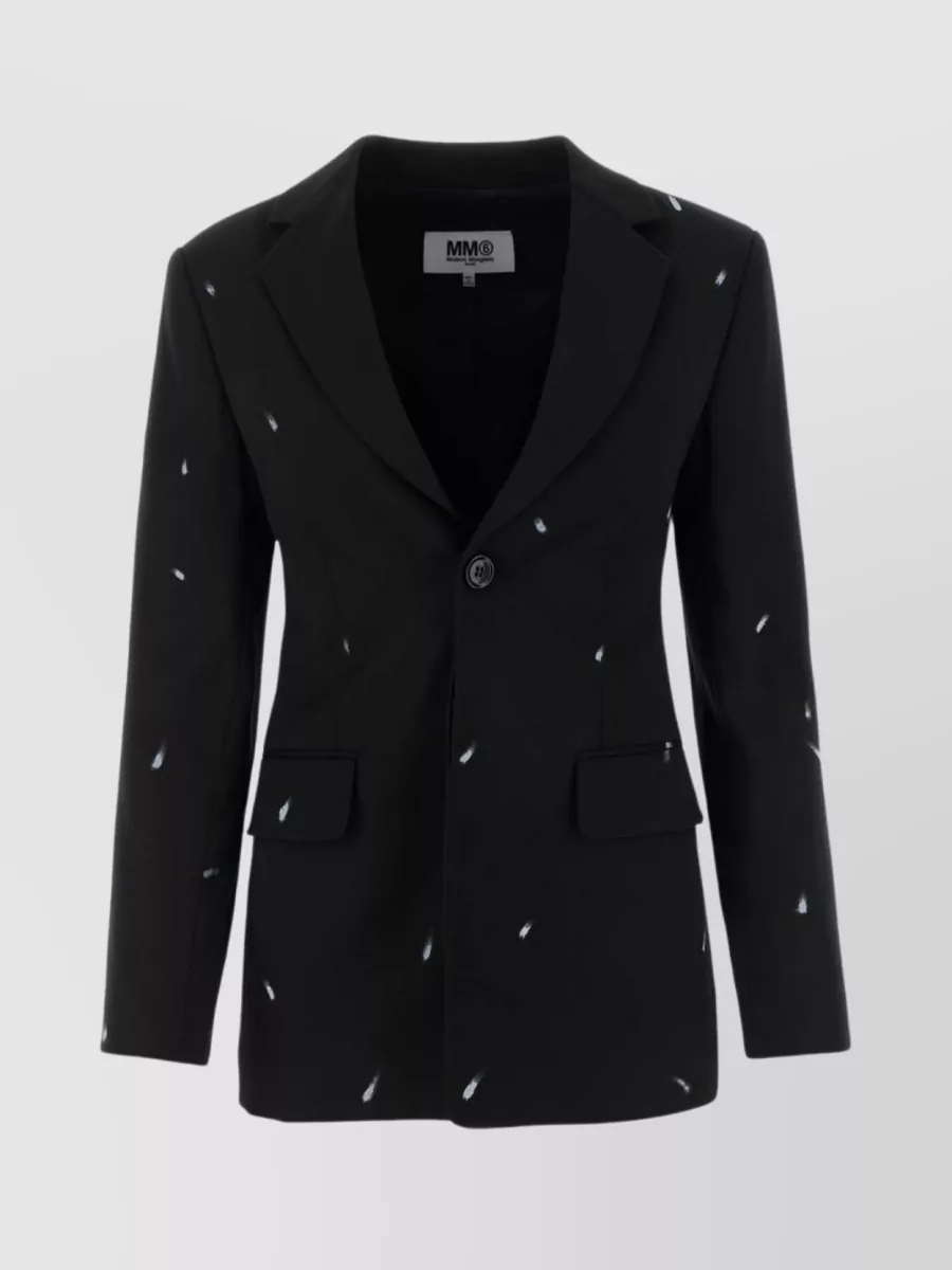 Shop Mm6 Maison Margiela Structured Feathered Blazer With Notch Lapels In Black