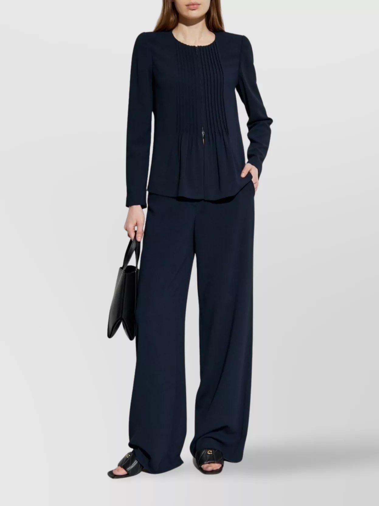 Emporio Armani Pleated Round Neck Long Sleeves Blazer
