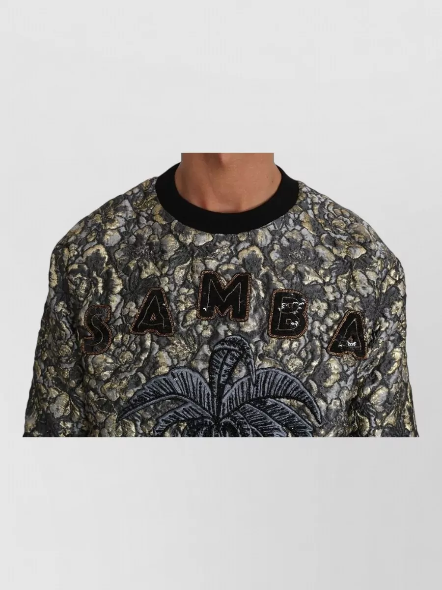 Dolce&Gabbana Silk Jacquard Palm Crewneck Sweater