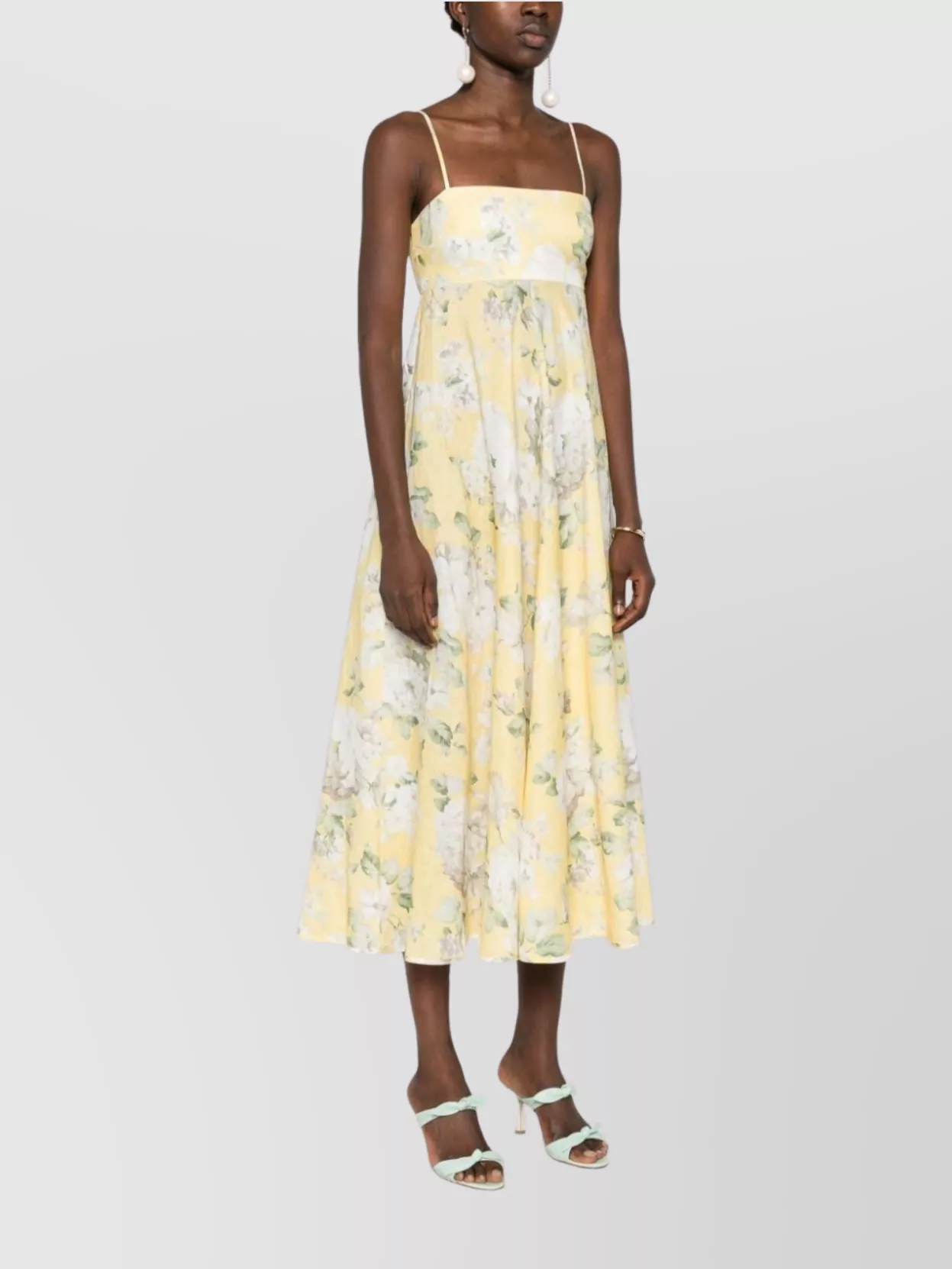 Zimmermann Linen Dress With Floral Print And Shirred Panel