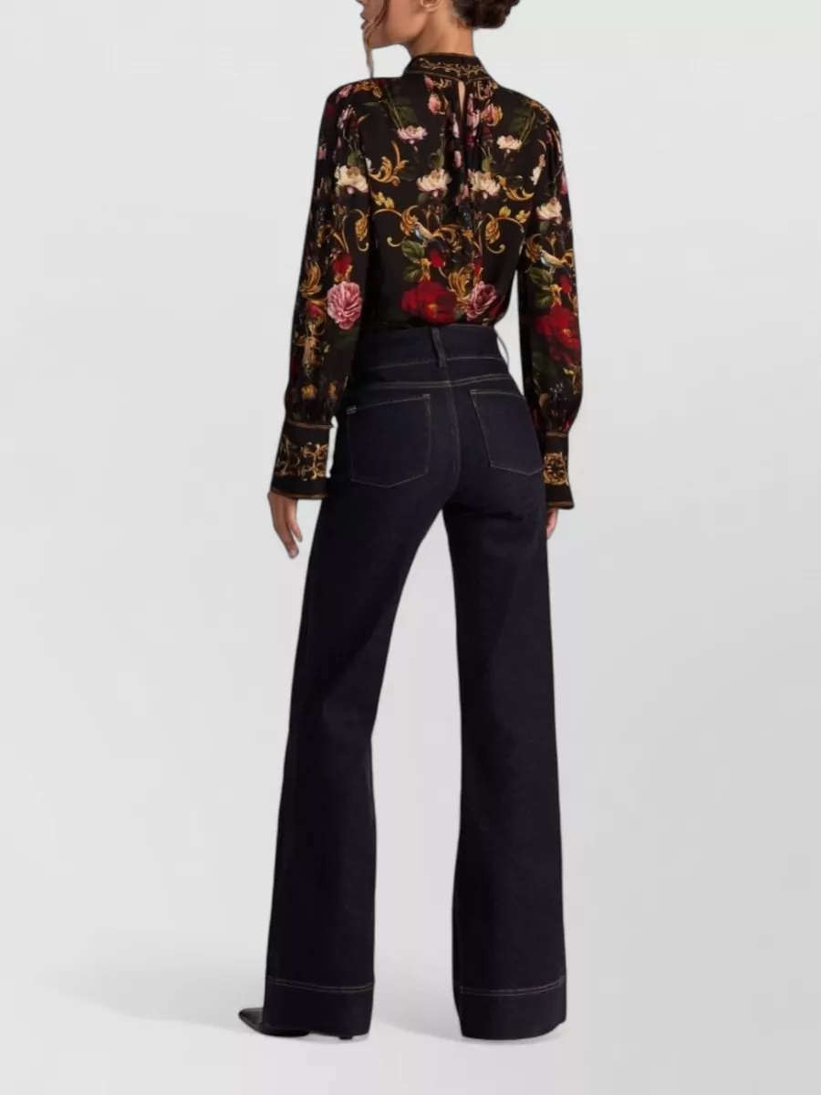 Alice + Olivia Floral-Print Mock-Neck Gathered Long-Sleeve Blouse