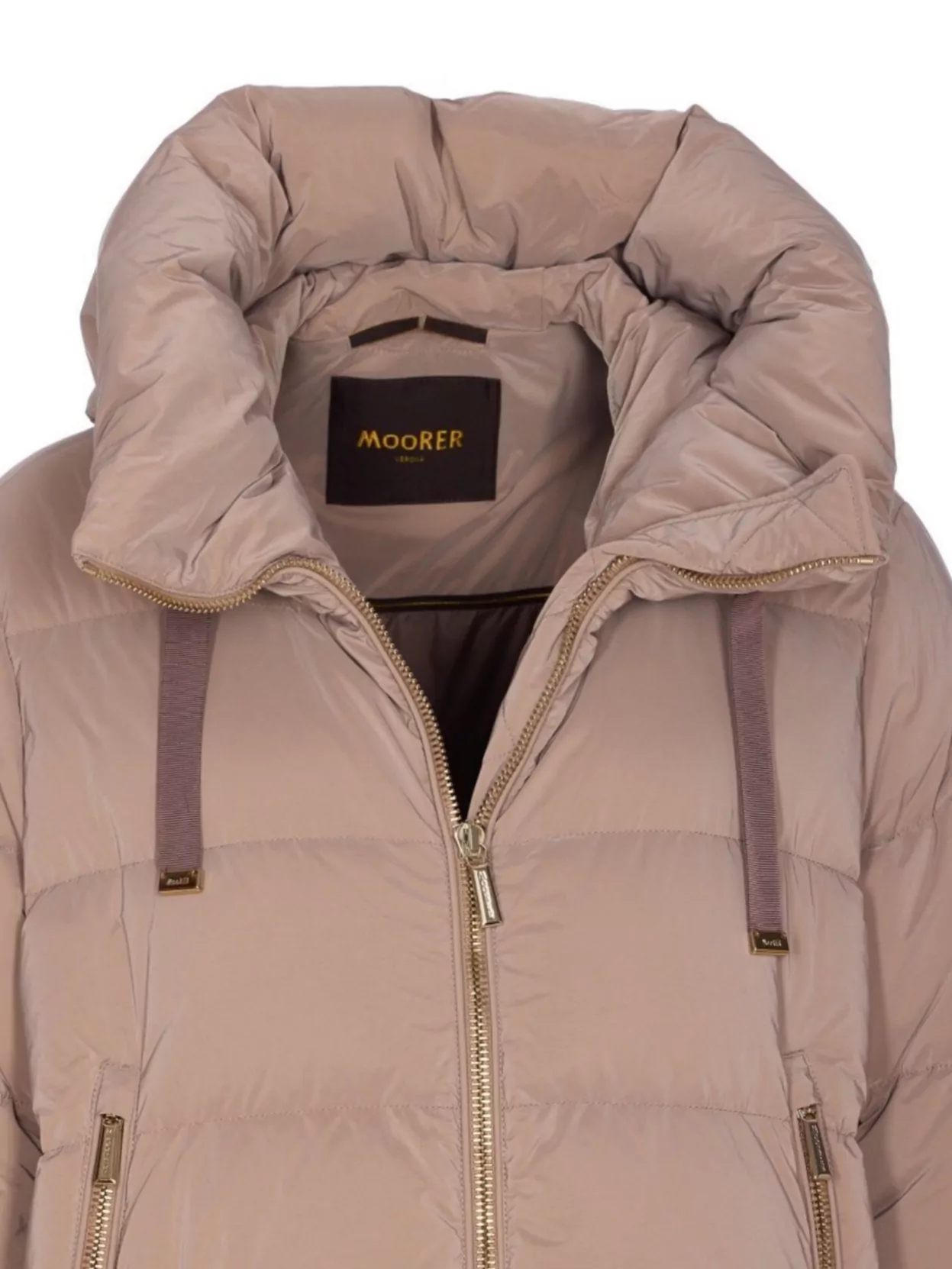 Moorer Long Padded Quilted Jacket Hood In Pink