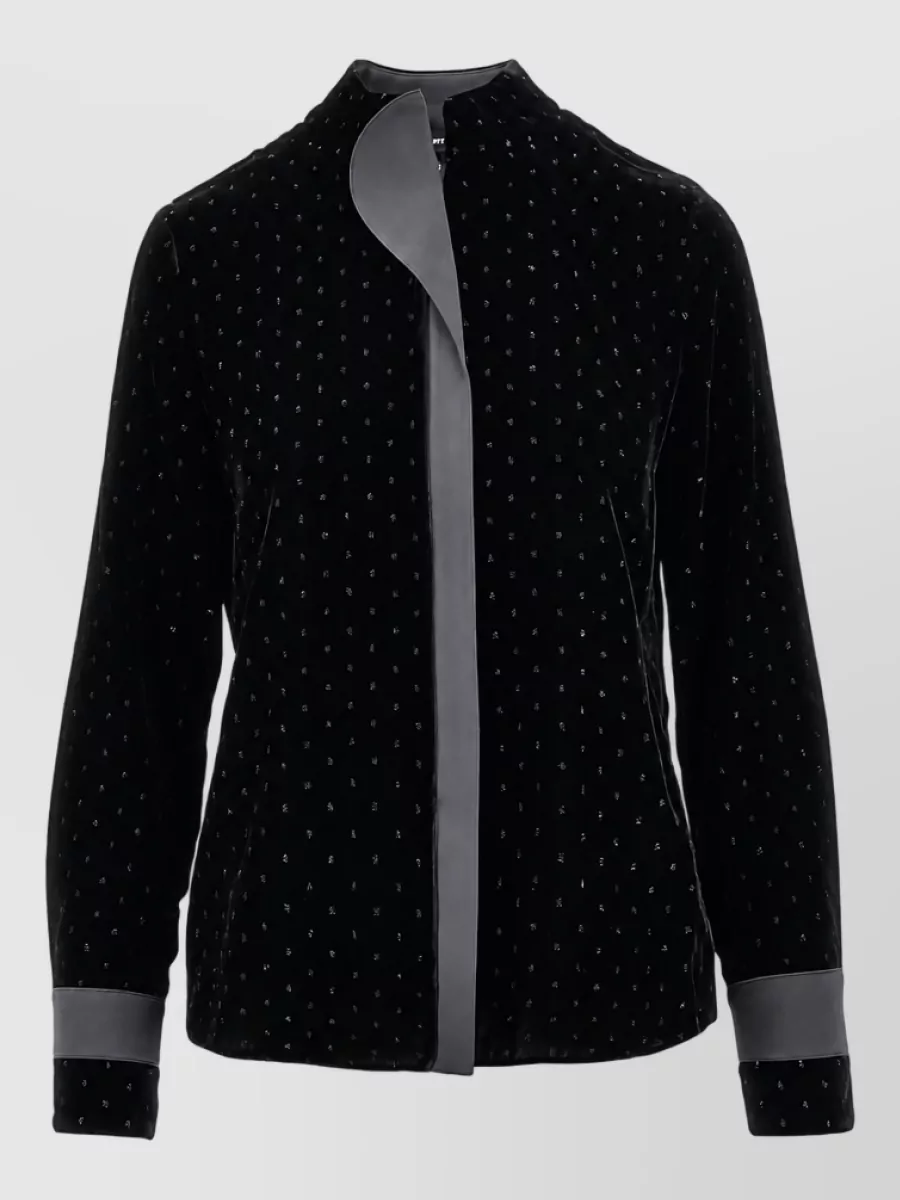 Emporio Armani Glittered velvet high-neck long-sleeve blouse