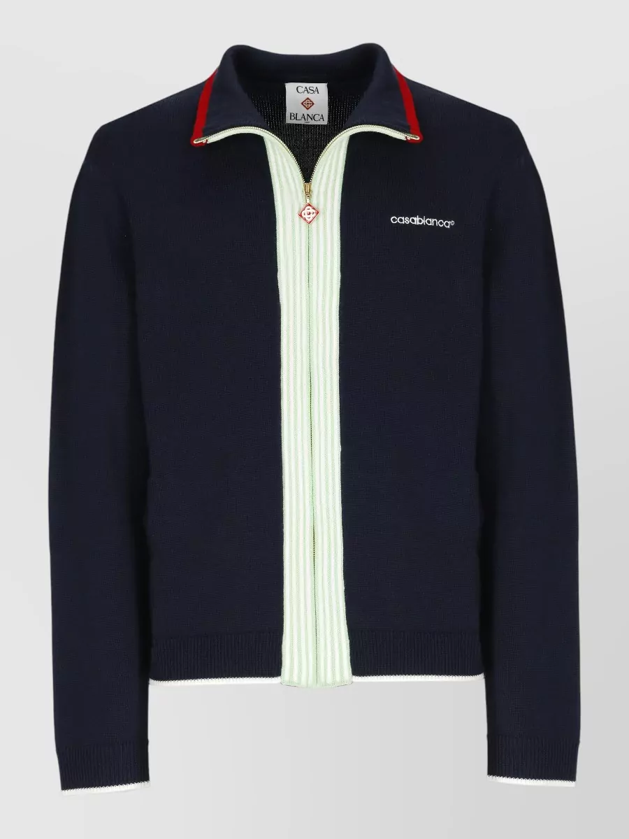 Casablanca merino wool ribbed high-neck zip jacket