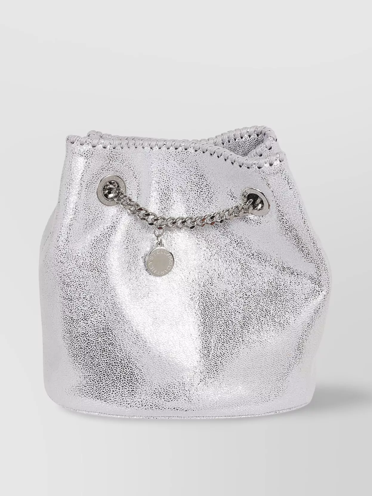 Shop Stella Mccartney Shiny Dotted Chamois Bucket Bag With Chain Strap