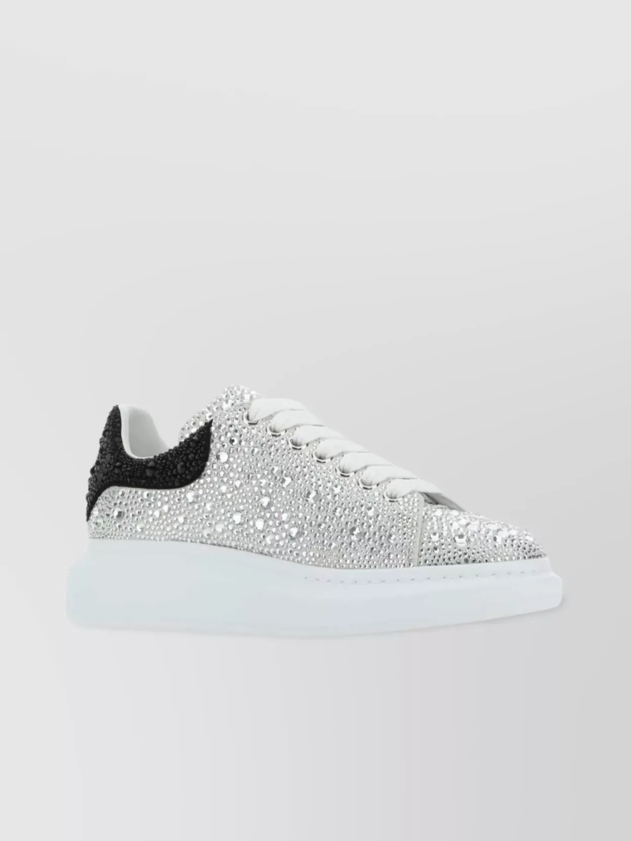 Alexander Mcqueen Round Toe Crystal-Embellished Leather Sneakers