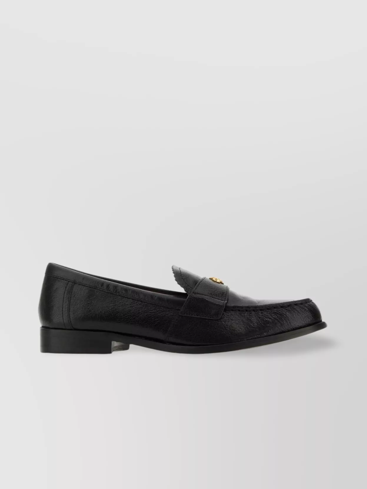 Shop Tory Burch Round Toe Leather Loafers In Black
