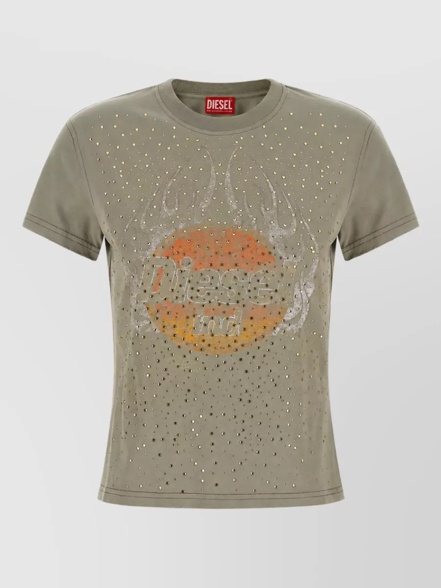 Diesel Cotton crystal-embellished graphic-print t-shirt