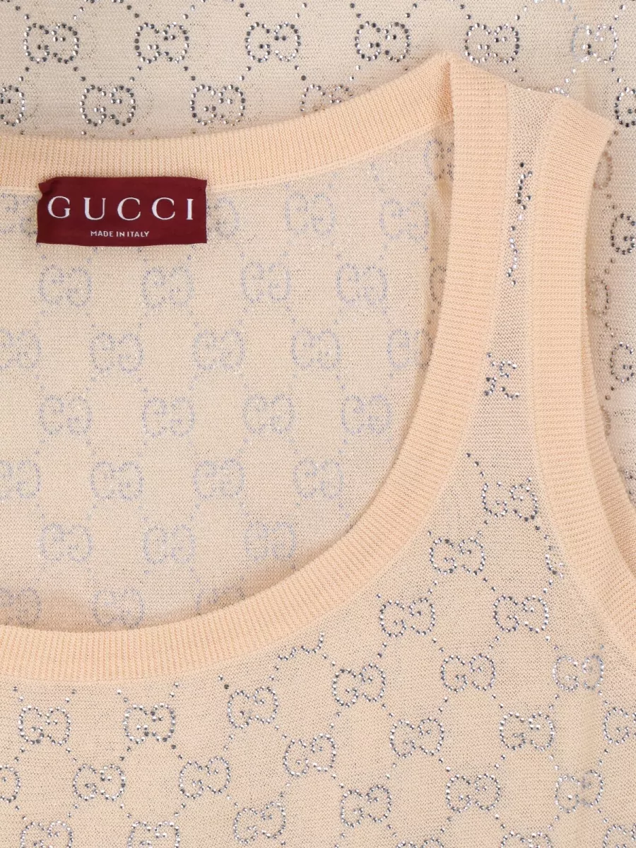 Gucci Silk Sleeveless Crewneck Logo-Print Top