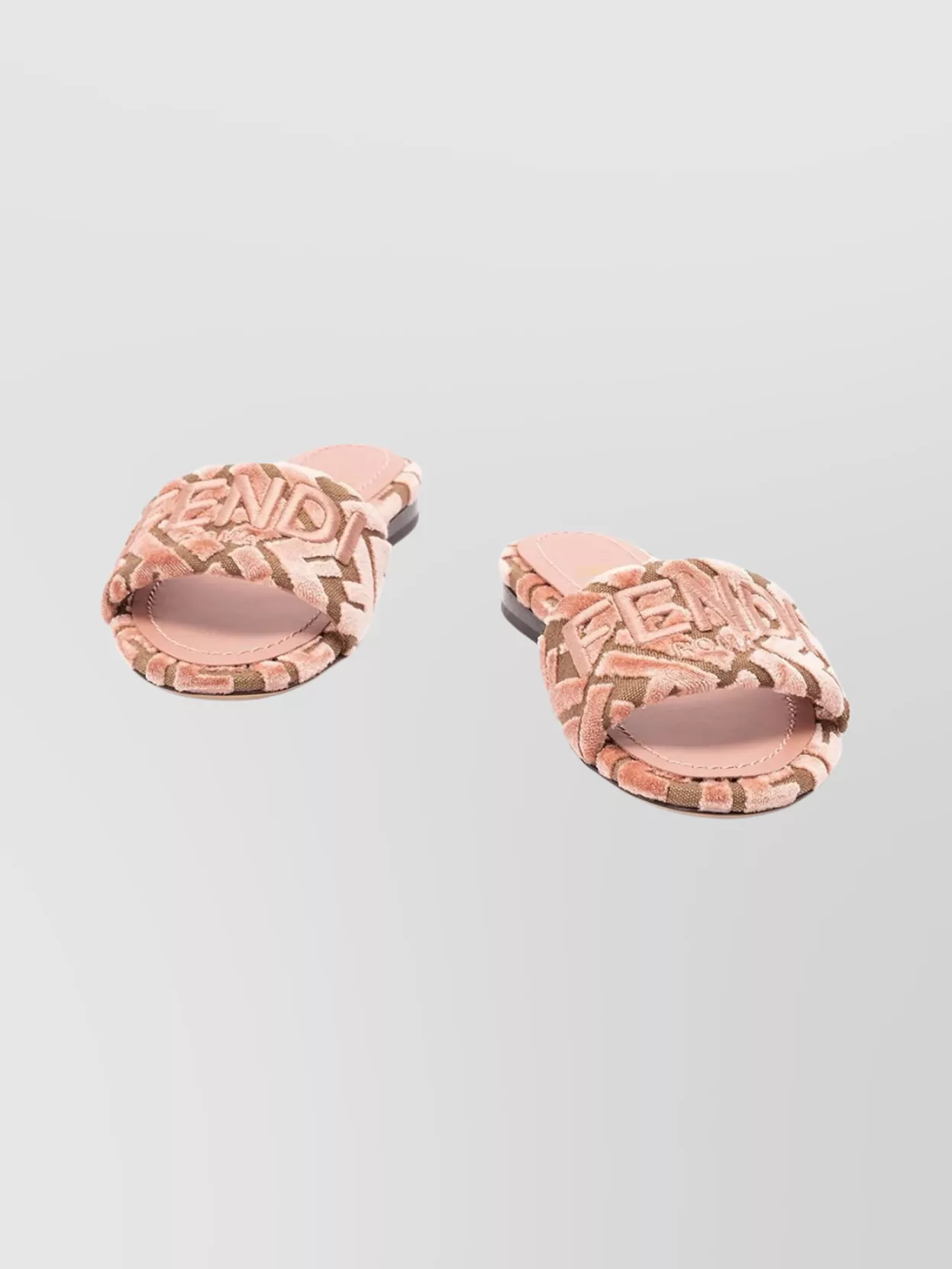 Fendi Velvet Slide Ff Open Toe Flat Sole