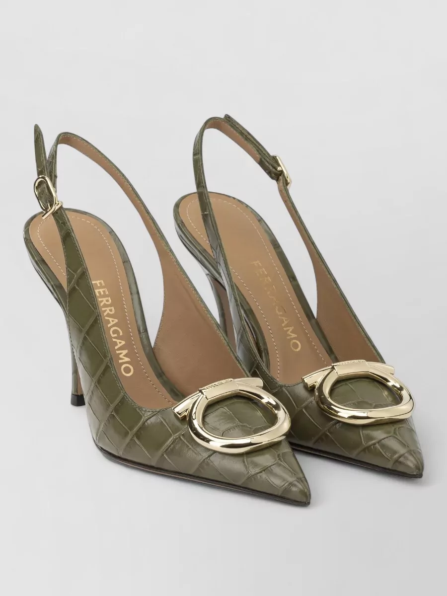 Ferragamo leather crocodile-embossed slingback pumps