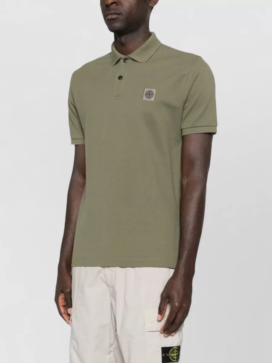 Stone Island Cotton Logo-Patch Short-Sleeve Polo Shirt